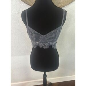 VS Grey Floral Lace Longline Bra Sheer Unlined Underwire Bralette Grey